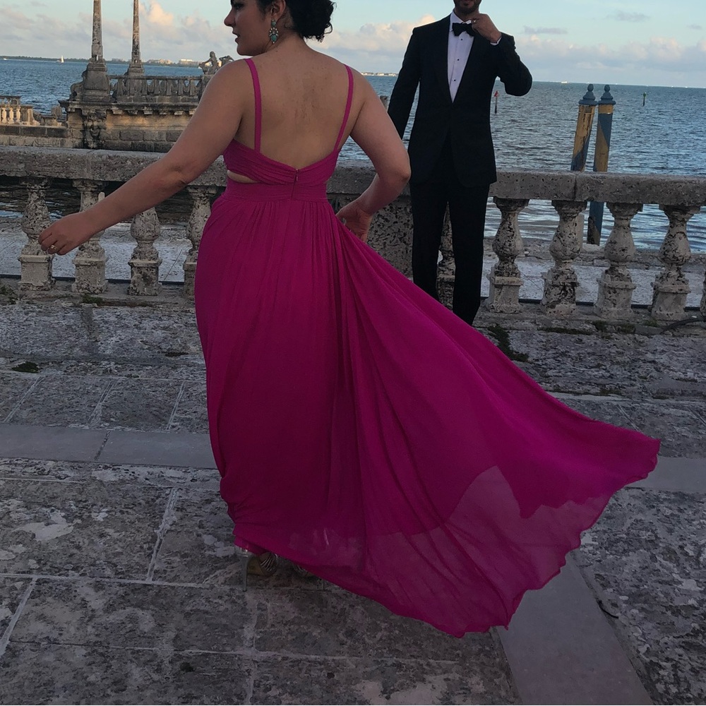 Laundry By Shelli Segal Magenta floor length dress with cut outs. - Picture 3 of 6